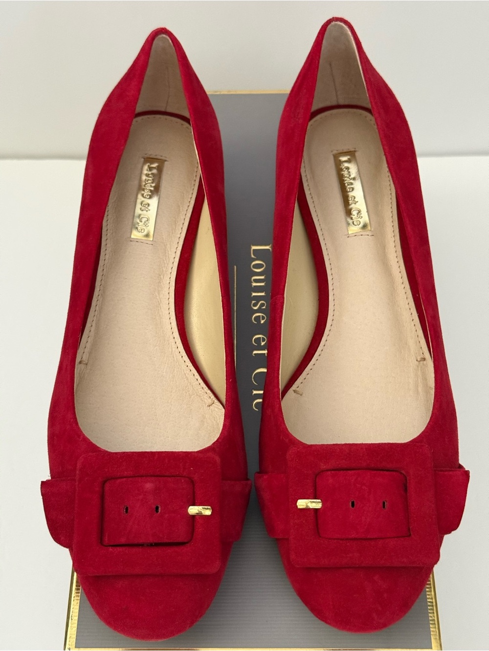 Louise et Cie Biata Red Suede Block Heel Pumps Buckle Accent Size 8 - Picture 4 of 6